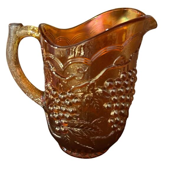 Imperial Iridescent Carnival Glass Marigold Pitcher Grape Vine Vintage Orange - Picture 2 of 9